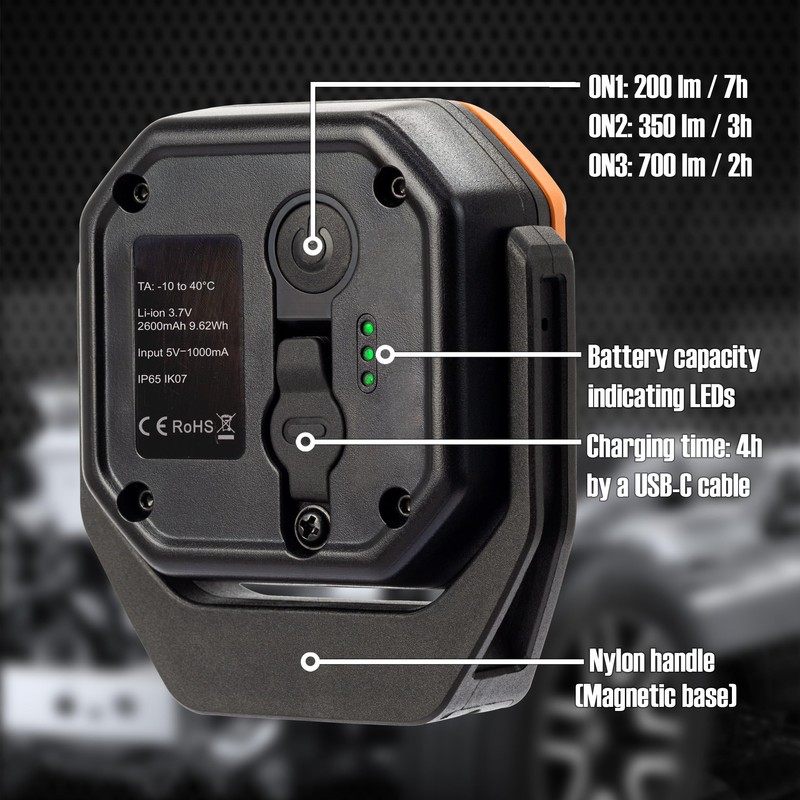 CARELITE 作業灯 LED作業灯 投光器 充電可能 台座付き 360°回転 照明 範囲広い 頑丈