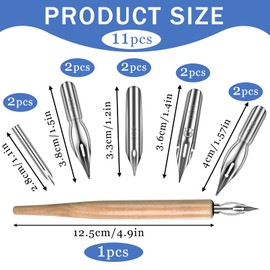 ZEYIYER 11 Pcs Dip Pens, Drawing Nibs for Dip Pens, Stainless Steel G Pen Ink Nibs with Wooden Drawing Holder for Writing, Calligraphy