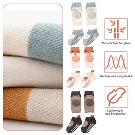 Baby Knee Pads for Crawling,3 Pairs Baby Knee Pads with Anti slip Foot Socks Baby Crawling Knee Pads Baby Anti Slip Knee Pads Crawling Socks Kneecap Kid Crawling Safety Floor Socks