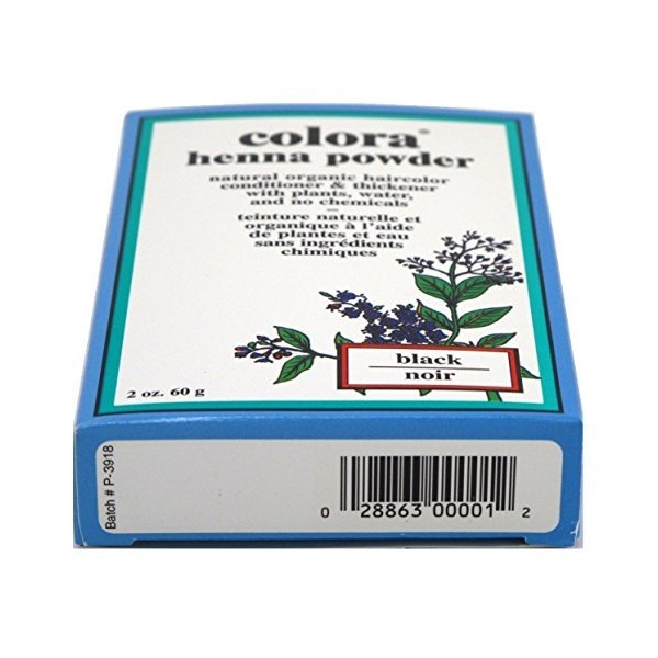 Colora Henna Powder Hair Color Black 2 Ounce (59ml) (3 Pack)