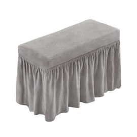 NICEEC Spandex Stretch Piano Bench Cover with Skirt Removable Ottoman Cover Rectangular Washable Stool Slipcover for Duet Piano Bench Seat Cushion Protector(Light Grey)