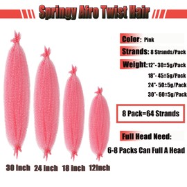 KYNLEY 8 Packs Pink Spring Twist Hair 12 Inch Springy Afro Twist Hair Kinky Marley Twist Braiding Hair Wrapping Hair for Soft Locs Afro Spring Twist Hair