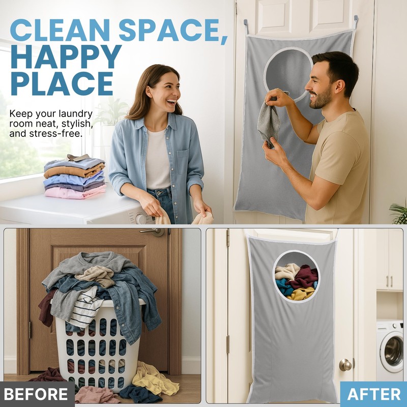 DONAQ Hanging Laundry Hamper Bag XL 40x22", Space Saving over