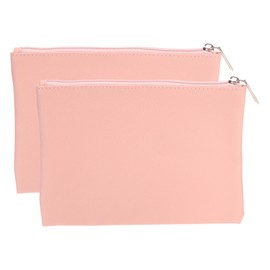 sourcing map PU Leather Makeup Bag, 2pcs Waterproof Cosmetic Organizer Bag Soft Zipper Pencil Pouch Travel Toiletry Case for Women Girls Office(Pink, Small)