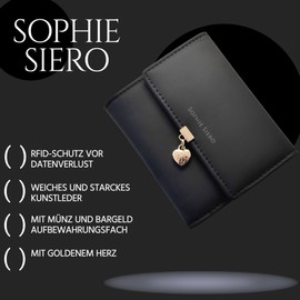 Sophie Siero Women's Smooth and Soft Leather Purse Women Small Purse Girls with Many Compartments, black, Modern