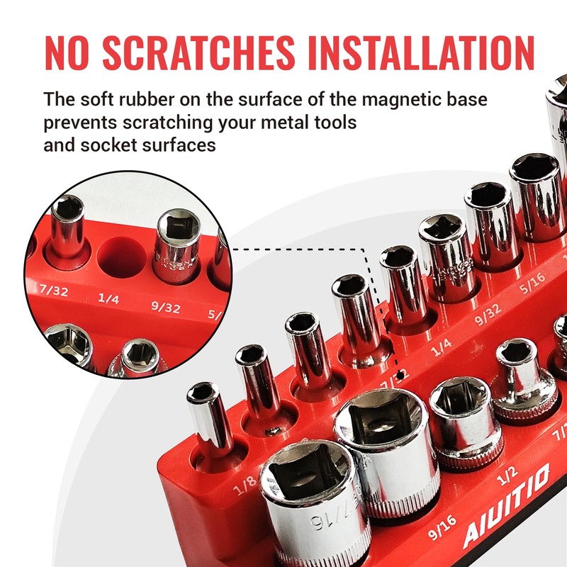 AIUITIO 6-Piece Magnetic Socket Organizer Set, Magnetic Socket Holder Includes
