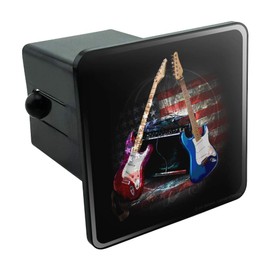 Electric Guitars American USA Flag Rock and Roll Red White Blue Tow Trailer Hitch Cover Plug Insert