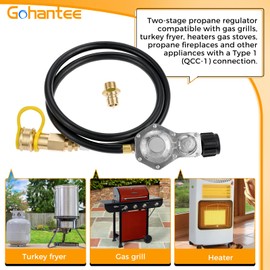 Two Stage Propane Regulator with 5FT Hose for QCC1/Type1 Propane Tank, 3/4" Quick Disconnect Connector and Plug for Fire Pit, Fryer, Propane Gas Grill Heater Stove Generator Outdoor Cooking Appliances