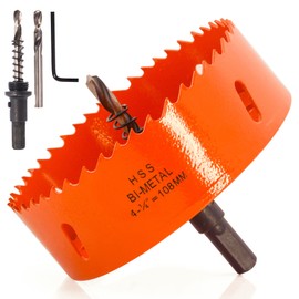Koopi 4 1/4 inch Hole Saw with Arbor, HSS Bi-Metal 4.25 in Hole Cutter for Easily Drilling Wood, Plastic, Thin Metal
