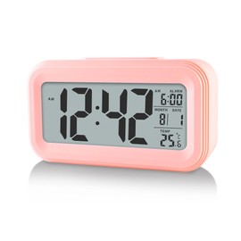 YUANRANER Digital Alarm Clock with Indoor Temperature, Battery Operated,Snooze Model,12/24H Display for Bedrooms Heavy Sleepers Kids Travel Bathroom Desk Smart Clock, Pink