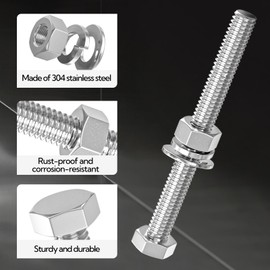 GAGIRA 10PCS 3/8-16" x 4" 304 Stainless Steel Fully Threads Bolt, Hex Head Bolts with Nut Spacer and Spanner