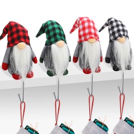 Yilloog 4 Pcs Gnomes Christmas Stocking Holders for Mantle,Christmas Stocking Holder Stand Xmas Hooks Hanger for Christmas Fireplace Decorations Party Gnome Decor(Classic Style)