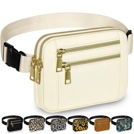 Capolo Fanny Packs for Women Fashion Waist Packs Bag with Adjustable Strap and 4 Zipper Pockets Waterproof Everywhere Crossbody Belt Bag for Workout Running Travelling(Ivory)