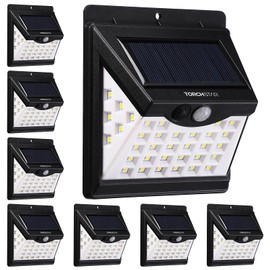 TORCHSTAR 8-Pack 40 LED Solar Lights Outdoor, Waterproof Solar Motion Sensor Light, Cordless Security Lighting for Driveway, Patio, Garage, Porch, 6500K Pure White, Black