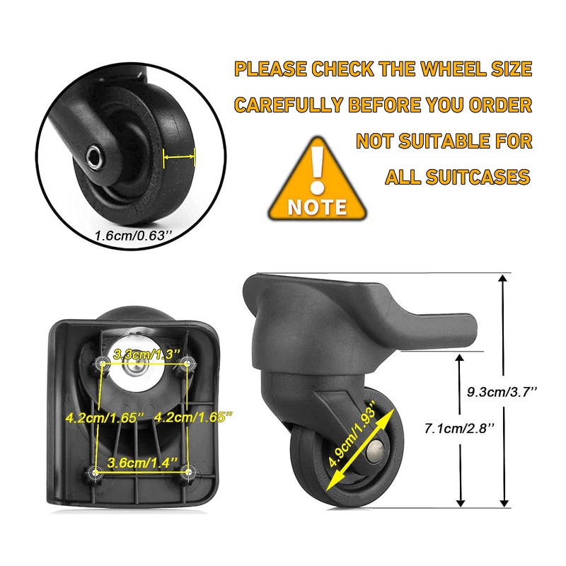 Universal Luggage Wheels Replacement Kit for Suitcase, Steel Core 360°
