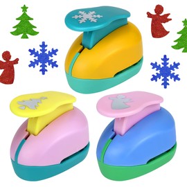 3Pcs Hole Punch Single Hole Puncher with Christmas Tree Angel Snowflake Shape Punch 1 Inch Paper Punches Tool Candy Color Lever Punch for Paper Crafts Scrapbooking Embossing DIY Cards