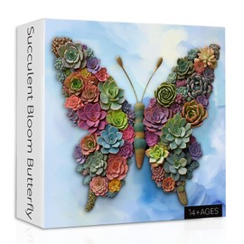 Butterfly Succulent Puzzles for Adults 1000 Pieces, Colorful Cactus Flower Jigsaw Puzzles, Nature Floral Animal Plant Puzzle
