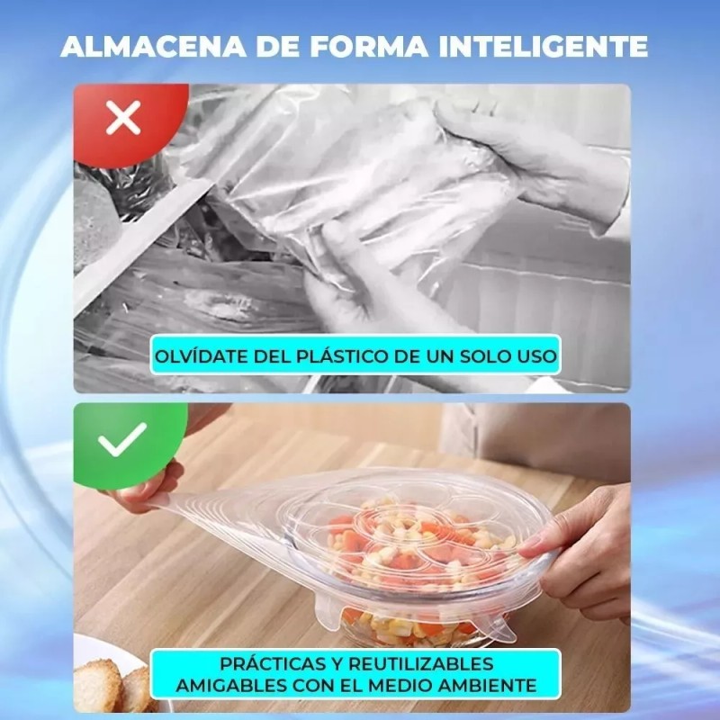 KIFRI Tapas Herméticas De Silicon Flexible Reutilizable 6pz Cocina