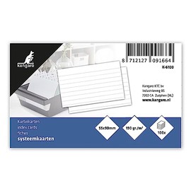 Kangaro Index Cards 55 x 90 mm Lined 190 g Pack of 100 Sheets