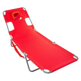 Ostrich Chaise Folding Steel Frame Beach Lounger w/4 Positions & Portable On-Your-Back Reclining Outdoor Camping Lawn Chair w/5 Chair Positions, Red
