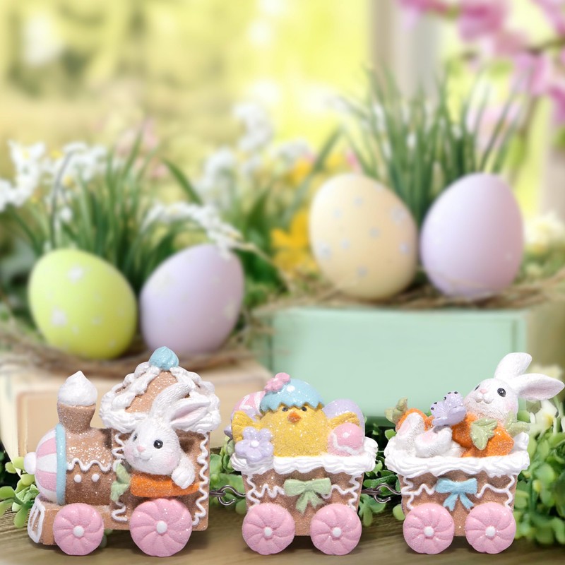 Hodao Easter Train Figurine Handcrafted Bunny and Chick Decoration Adorable