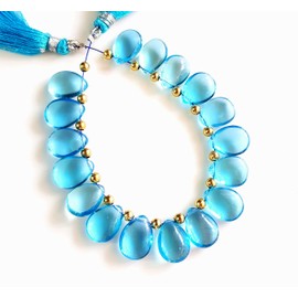RARE GEMSTONE | Swizz Blue Topaz Quartz Gemstone Smooth Pear Beads for DIY Jewelry Making,Gemstone Beads, 15 Pieces /1 Strand Size - 9x12MM Approx. Matching Pairs [BSKU-18]