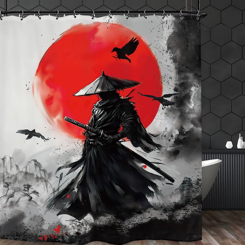 Kalmico Black Red Japanese Anime Shower Curtain 60Wx72L Inch Cool