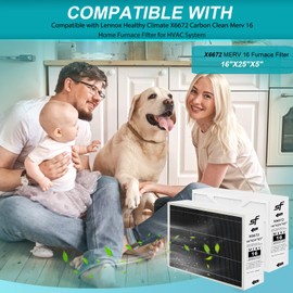 X6672 MERV 16 Filter - 16" x 25" x 5" fo Compatible with Lennox X6672 Filter Replacement HCC16-28 Part Number HCF16-16, HCF16-10,Home Furnace Filter for HVAC System 2 Pack (1)