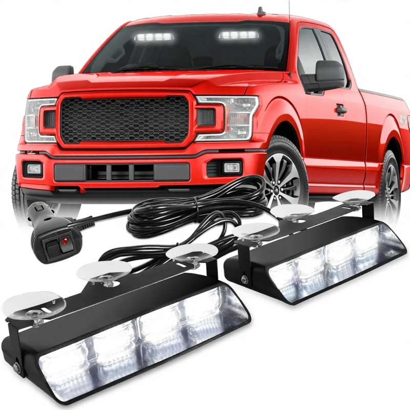 Emergency Dash Strobe Lights White Safety Flashing Warning Hazard Windshield