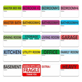 MKUCCD 500 pcs 20 Designs Pre-Printed Color-Coded Home Moving Packing Box Labels with Writable Notes Areas, Each Measures 2” x 3”