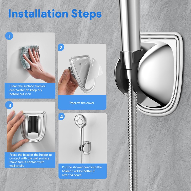 FEELSO No-Drill Shower Head Holder,Strong Adhesive Wall Mount, Adjustable Shower