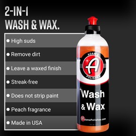 Adam's Polishes Wash & Wax (Gallon) - Car Wash Soap Infused With Pure Carnauba Car Wax | Car Cleaning Formula W/Paint Protection | Use In 5 Gallon Bucket Foam Cannon & Foam Gun
