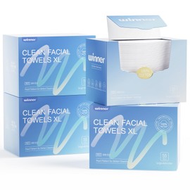 Winner Winner Cotton Face Towels, 100% USDA Biobased Facial Towelettes, Disposable Face Towel XL, Odor-Free, Ultra Soft Makeup Remover Wipes for Sensitive Skin, Biodegradable, 220 Count, 4 Pack