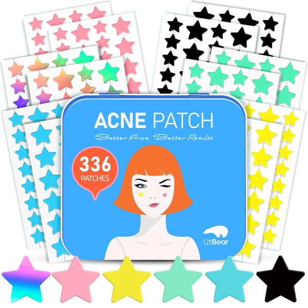 LitBear Acne Patch Pimple Patch, 6 Colors 336 Dots Star