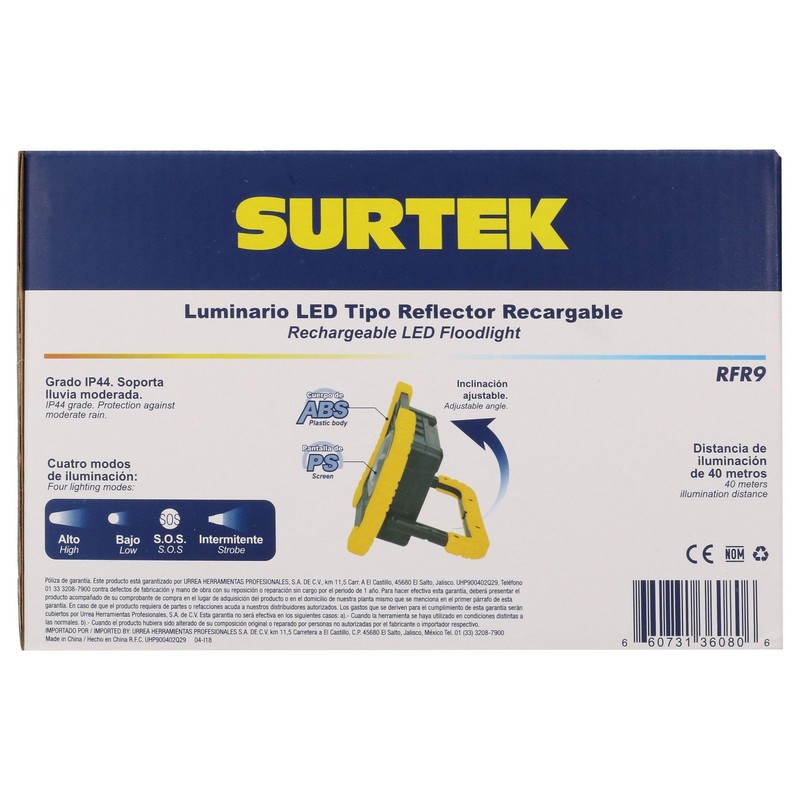 Surtek RFR9 Surtek Reflector LED recargable 900 lm, pack of/paquete