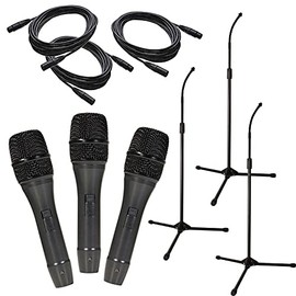 AVTronics HHMICPKB Dynamic Handheld Wired Microphone, Low Handling Noise, AVT7000S Super-Cardioid Microphone Kit with 3 PMICST2 Adjustable Boom Stands, XLR20 20 Ft. XLR Cables - Black