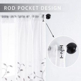 MRTREES Voile Sheer Curtains, Bedroom Window Curtains Rod Pocket, Leaves Embroidery Living Room Curtain Drapes Window Curtain Panels Treatment for Bathroom(2 Panels, 30x45 inches, Grey Leaves)