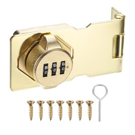 M METERXITY Keyless Combination Lock, 3.7" Zinc Alloy Mechanical Password Twist Knob Hasp Locks Latch, 90/180 Degree Barn Door Lock for Cabinet/Closet/Garage/Drawers/Garden/Bathroom [Gold]