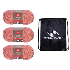 Red Heart Hygge 8oz Rust E881-8319 (3-Skeins - Same Dye Lot) Chunky Bulky #5 Acrylic, Nylon Yarn for Crocheting and Knitting - Bundle with 1 Artsiga Crafts Project Bag