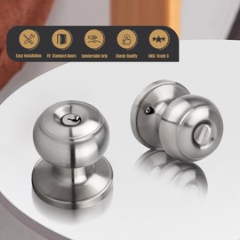 Gaurqiah Keyed Entry Door Knob, Flat Ball Interior Door Knob with Lock, Round Exterior Doorknob for Front/Entrance Doors, Stain Nickel