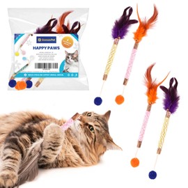 AnnonPet® Happy Paws Set of 4 Interactive Sticks Natural Cat Grass Toy with Feathers and Ball Accessories for Cats and Kittens