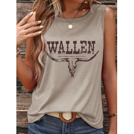 Country Shirts Women Country Concert Tops Summer Vintage Graphic Tees Sleeveless Shirt Casual Concert Tops Country Shirt (M, Wallen-Cream Grey)