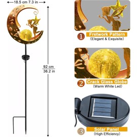 Moon Solar Lights, Garden Decoration, Patio Decoration, Outdoor Solar Lamp for Outdoors, Solar Light with Ground Spike, Metal Moon Solar Garden Light, Firefly Solar Pathway Lights for Paths, Patio