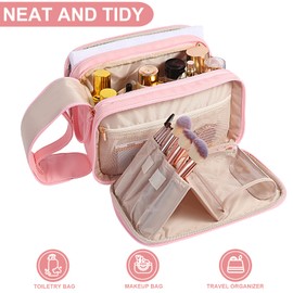 Travel Gifts for Women, Mom, Sister, Toiletry Bag Gifts, Womens Gifts for Christmas, Full Sized Makeup Cosmetic Bag, Water-resistant PU Leather, Travel Organizer Essentials, Gift Ideas, Pink, Medium