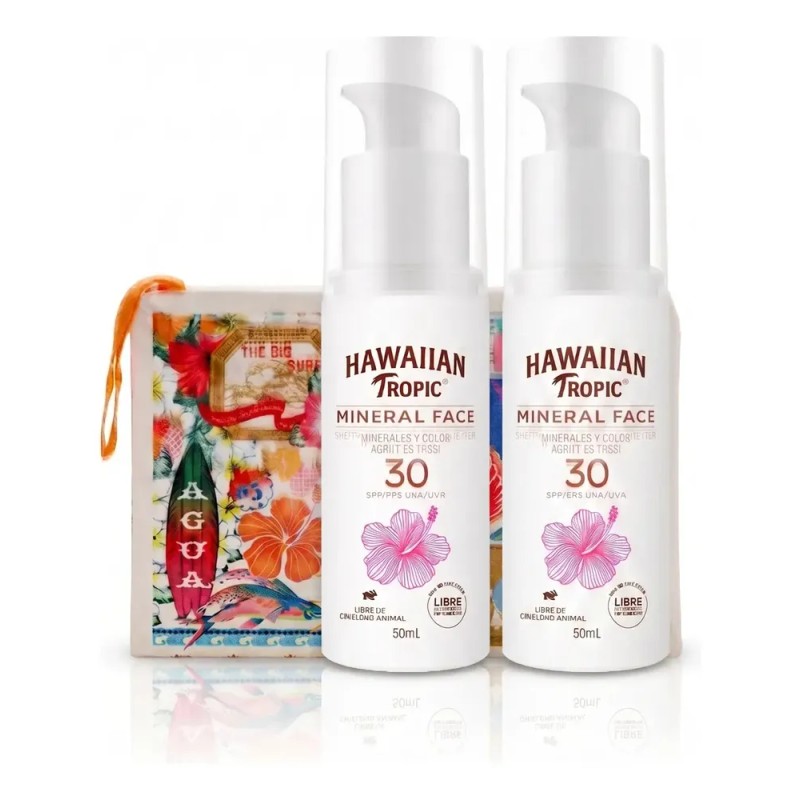 Pack 2 Protector Facial Hawaiian Tropic Mineral 50ml+regalo