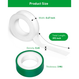 XEHAHOSH 3 Roll Plumbers Tape, Teflon Tape, -374 to 536 Degree F Temperature Range, High Density 0.45g/cm, Water Pipe Sealing Plumbing Tape, Duct Tape, L 390 in x W 0.47 in³. Green