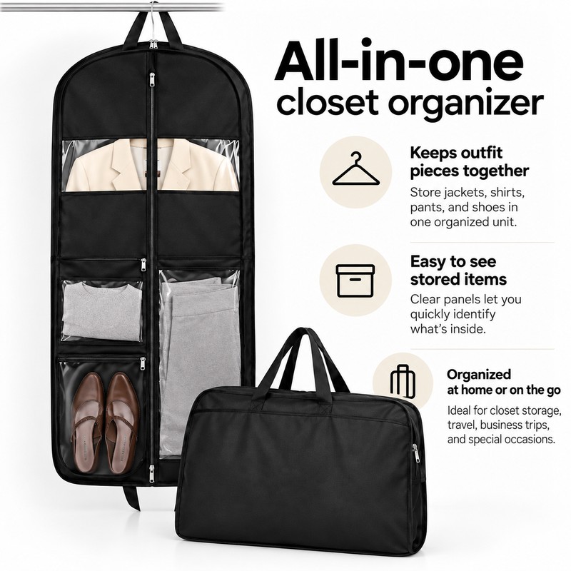 Reusable Hanging Garment Bags – Waterproof Dustproof Zippered Clothes Covers