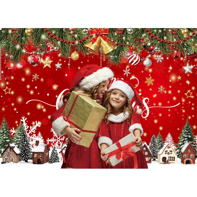 CYLYH 7X5FT Red Christmas Backdrop Merry Christmas Photography Background Xmas