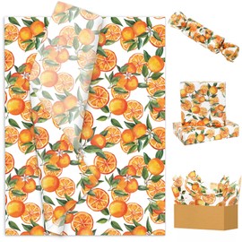 JarThenaAMCS 100 Sheet Orange Tissue Paper Watercolor Tangerine Tissue Paper Little Cutie Wrapping Paper Fruit Art Tissue for Bridal Baby Shower Wedding DIY Crafts, 14 x 20 Inch