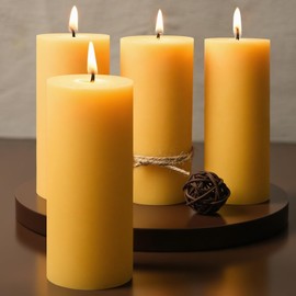 2x5 Inch Beeswax Candles, 4 Packs, 100% Natural Beeswax Pillar Candles, 52 Hours Burn Time, Pure Emergency Candle Long Burning for Home Decor, Gift Sending, Smokeless & Dripless
